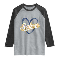 Vintage 70s Sabres Name Heart Script Style Raglan Shirt Retro Distressed Tailgate Spirit Sports Fan
