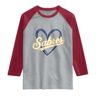 Vintage 70s Sabres Name Heart Script Style Raglan Shirt Retro Distressed Tailgate Spirit Sports Fan