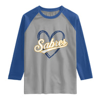 Vintage 70s Sabres Name Heart Script Style Raglan Shirt Retro Distressed Tailgate Spirit Sports Fan