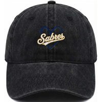 Vintage 70s Sabres Name Heart Script Style Washed Cotton Baseball Cap Retro Distressed Tailgate Spirit Sports Fan