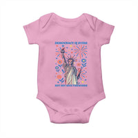 Funny Democracy Is Dying But Hey Nice Fireworks Baby Onesie Statue of Liberty Red and White Patriotic 4th of July