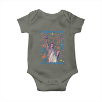 Funny Democracy Is Dying But Hey Nice Fireworks Baby Onesie Statue of Liberty Red and White Patriotic 4th of July