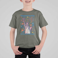 Funny Democracy Is Dying But Hey Nice Fireworks T Shirt For Kid Statue of Liberty Red and White Patriotic 4th of July