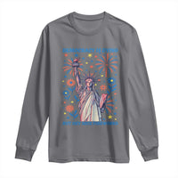 Funny Democracy Is Dying But Hey Nice Fireworks Long Sleeve Shirt Statue of Liberty Red and White Patriotic 4th of July