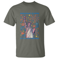 Funny Democracy Is Dying But Hey Nice Fireworks T Shirt Statue of Liberty Red and White Patriotic 4th of July