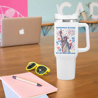 Funny Democracy Is Dying But Hey Nice Fireworks Tumbler With Handle Statue of Liberty Red and White Patriotic 4th of July
