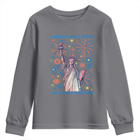 Funny Democracy Is Dying But Hey Nice Fireworks Youth Sweatshirt Statue of Liberty Red and White Patriotic 4th of July
