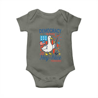 Funny Patriotic Goose Holding Firework Baby Onesie Funny Democracy Is Dying But Hey Nice Fireworks 4th Of July