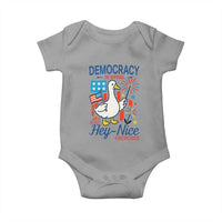 Funny Patriotic Goose Holding Firework Baby Onesie Funny Democracy Is Dying But Hey Nice Fireworks 4th Of July
