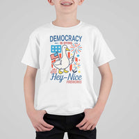 Funny Patriotic Goose Holding Firework T Shirt For Kid Funny Democracy Is Dying But Hey Nice Fireworks 4th Of July