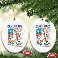 Funny Patriotic Duck Holding Firework Ceramic Ornament Funny Democracy Is Dying But Hey Nice Fireworks 4th Of July - Wonder Print Shop