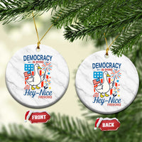 Funny Patriotic Duck Holding Firework Ceramic Ornament Funny Democracy Is Dying But Hey Nice Fireworks 4th Of July - Wonder Print Shop
