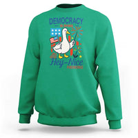 Funny Patriotic Goose Holding Firework Sweatshirt Funny Democracy Is Dying But Hey Nice Fireworks 4th Of July