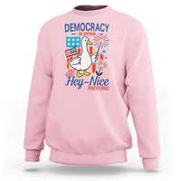Funny Patriotic Goose Holding Firework Sweatshirt Funny Democracy Is Dying But Hey Nice Fireworks 4th Of July