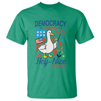 Funny Patriotic Goose Holding Firework T Shirt Funny Democracy Is Dying But Hey Nice Fireworks 4th Of July