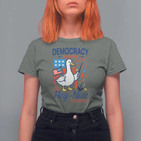 Funny Patriotic Goose Holding Firework T Shirt For Women Funny Democracy Is Dying But Hey Nice Fireworks 4th Of July