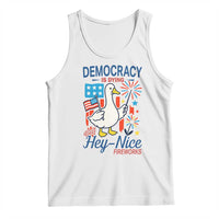 Funny Patriotic Duck Holding Firework Tank Top Funny Democracy Is Dying But Hey Nice Fireworks 4th Of July