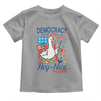 Funny Patriotic Goose Holding Firework Toddler T Shirt Funny Democracy Is Dying But Hey Nice Fireworks 4th Of July