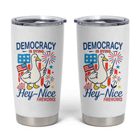 Funny Patriotic Duck Holding Firework Tumbler Cup Funny Democracy Is Dying But Hey Nice Fireworks 4th Of July