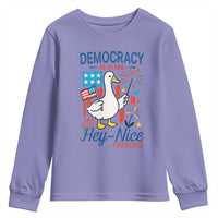 Funny Patriotic Goose Holding Firework Youth Sweatshirt Funny Democracy Is Dying But Hey Nice Fireworks 4th Of July