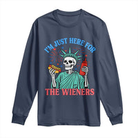 Funny Skeleton Lady Liberty Long Sleeve Shirt I'm Just Here For The Wieners 4th Of July Hot Dog - Wonder Print Shop