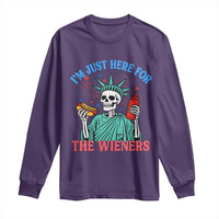 Funny Skeleton Lady Liberty Long Sleeve Shirt I'm Just Here For The Wieners 4th Of July Hot Dog - Wonder Print Shop