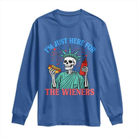 Funny Skeleton Lady Liberty Long Sleeve Shirt I'm Just Here For The Wieners 4th Of July Hot Dog - Wonder Print Shop