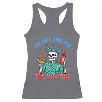 Funny Skeleton Lady Liberty Racerback Tank Top I'm Just Here For The Wieners 4th Of July Hot Dog - Wonder Print Shop