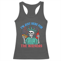 Funny Skeleton Lady Liberty Racerback Tank Top I'm Just Here For The Wieners 4th Of July Hot Dog - Wonder Print Shop