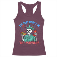 Funny Skeleton Lady Liberty Racerback Tank Top I'm Just Here For The Wieners 4th Of July Hot Dog - Wonder Print Shop