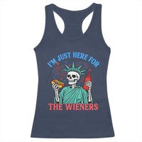 Funny Skeleton Lady Liberty Racerback Tank Top I'm Just Here For The Wieners 4th Of July Hot Dog - Wonder Print Shop