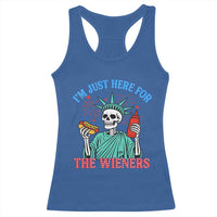 Funny Skeleton Lady Liberty Racerback Tank Top I'm Just Here For The Wieners 4th Of July Hot Dog - Wonder Print Shop