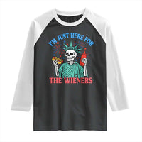 Funny Skeleton Lady Liberty Raglan Shirt I'm Just Here For The Wieners 4th Of July Hot Dog - Wonder Print Shop
