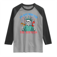 Funny Skeleton Lady Liberty Raglan Shirt I'm Just Here For The Wieners 4th Of July Hot Dog - Wonder Print Shop