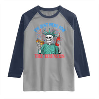 Funny Skeleton Lady Liberty Raglan Shirt I'm Just Here For The Wieners 4th Of July Hot Dog - Wonder Print Shop