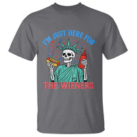 Funny Skeleton Lady Liberty T Shirt I'm Just Here For The Wieners 4th Of July Hot Dog - Wonder Print Shop
