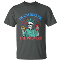 Funny Skeleton Lady Liberty T Shirt I'm Just Here For The Wieners 4th Of July Hot Dog - Wonder Print Shop