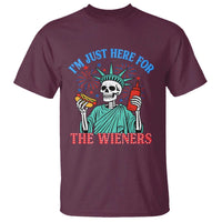 Funny Skeleton Lady Liberty T Shirt I'm Just Here For The Wieners 4th Of July Hot Dog - Wonder Print Shop