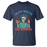 Funny Skeleton Lady Liberty T Shirt I'm Just Here For The Wieners 4th Of July Hot Dog - Wonder Print Shop