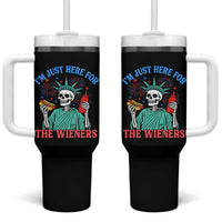 Funny Skeleton Lady Liberty Tumbler With Handle I'm Just Here For The Wieners 4th Of July Hot Dog - Wonder Print Shop
