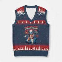 Funny 4th of July Democracy Is Dying V-Neck Knit Sweater Vest But Hey Nice Fireworks Satirical Uncle Sam - Wonder Print Shop