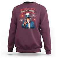 Funny 4th of July Democracy Is Dying Sweatshirt But Hey Nice Fireworks Satirical Uncle Sam - Wonder Print Shop