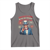 Funny 4th of July Democracy Is Dying Tank Top But Hey Nice Fireworks Satirical Uncle Sam - Wonder Print Shop