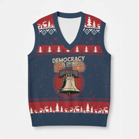 Retro 4th of July Liberty Bell V-Neck Knit Sweater Vest Democracy Is Dying But Hey Nice Fireworks Political Satire - Wonder Print Shop