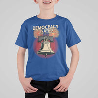 Retro 4th of July Liberty Bell T Shirt For Kid Democracy Is Dying But Hey Nice Fireworks Political Satire - Wonder Print Shop