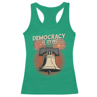 Retro 4th of July Liberty Bell Racerback Tank Top Democracy Is Dying But Hey Nice Fireworks Political Satire - Wonder Print Shop