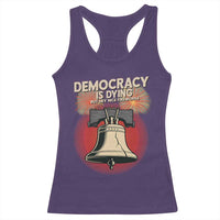Retro 4th of July Liberty Bell Racerback Tank Top Democracy Is Dying But Hey Nice Fireworks Political Satire - Wonder Print Shop