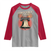 Retro 4th of July Liberty Bell Raglan Shirt Democracy Is Dying But Hey Nice Fireworks Political Satire - Wonder Print Shop