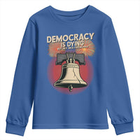 Retro 4th of July Liberty Bell Youth Sweatshirt Democracy Is Dying But Hey Nice Fireworks Political Satire - Wonder Print Shop