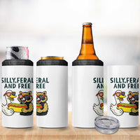 Silly Feral and Free 4 in 1 Can Cooler Tumbler Funny Goose and Raccoon 4th of July Patriotic - Wonder Print Shop